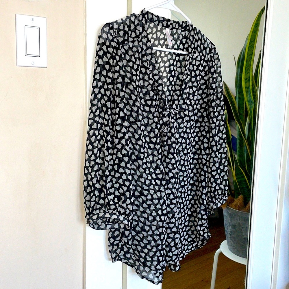 Blouse Long Sleeve V Neck Loose Casual  hearts Printed